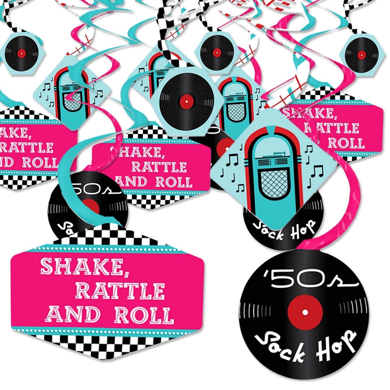 Big Dot of Happiness 50's Sock Hop - 1950s Rock N Roll Party Hanging Decor - Party Decoration Swirls - Set of 40